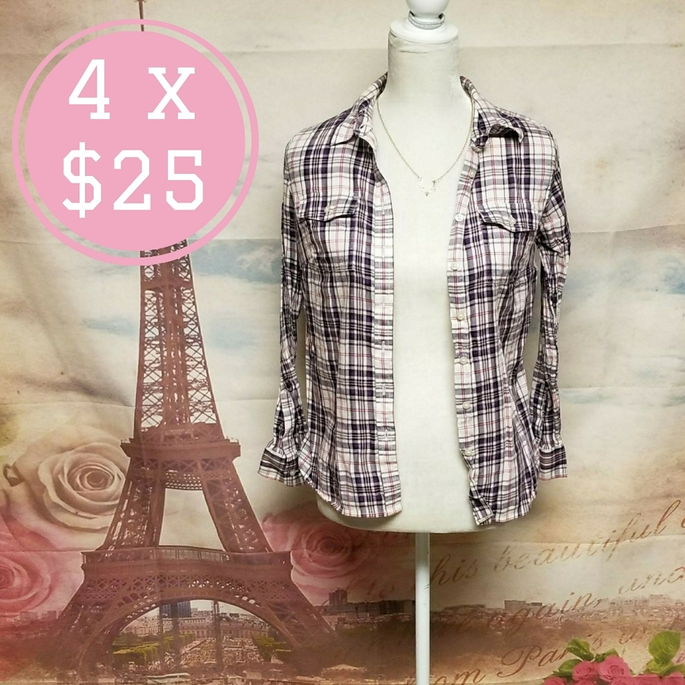 Talbots petite plaid button down shirt